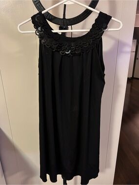 Black Sleeveless Sequin-Trim Dress